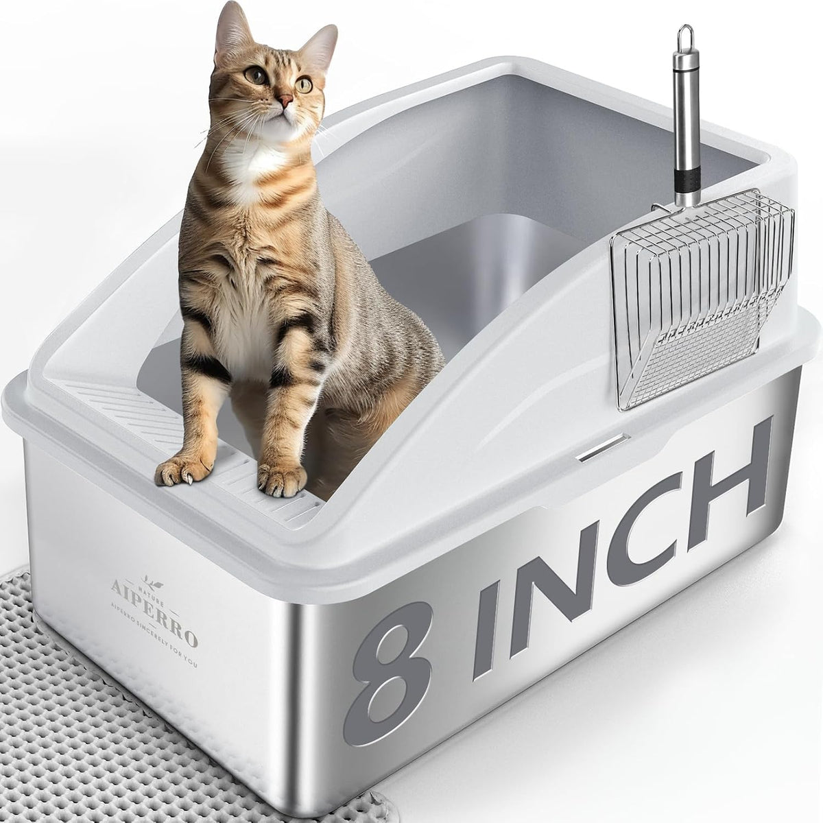 AIPERRO Stainless Steel Litter Box | XL Enclosed Cat Litter Boxes with Lid