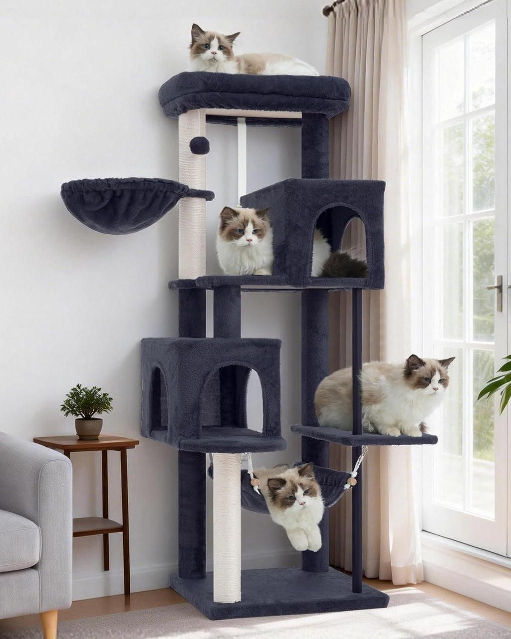 Cat Tree, Cat Tower for Indoor Cats, 43.3 inch Cat Tree Tower with Sturdy Steel Tube, Hammock, Cat Condo for Small Cats and Kittens, Scratching Post, Smoky Gray GCT004SG