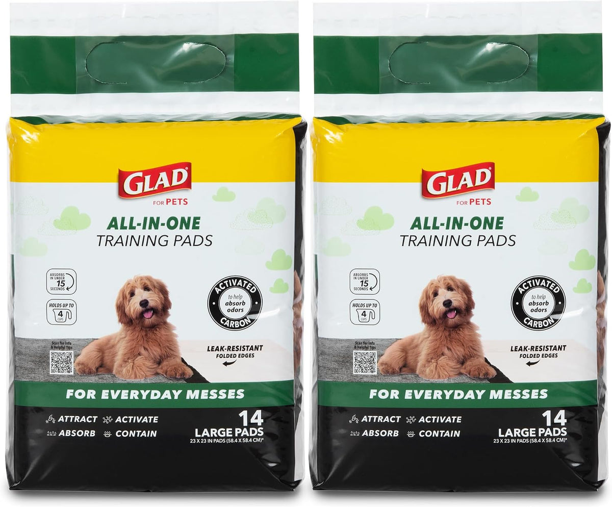 Glad for Pets Black Charcoal Puppy Pads - 6-Layer Leak-Proof Construction, Activated Carbon Odor Control, Pheromone Attractant - Disposable Dog Pee Pads for Potty Training, 23 x 23 in, 100 Count