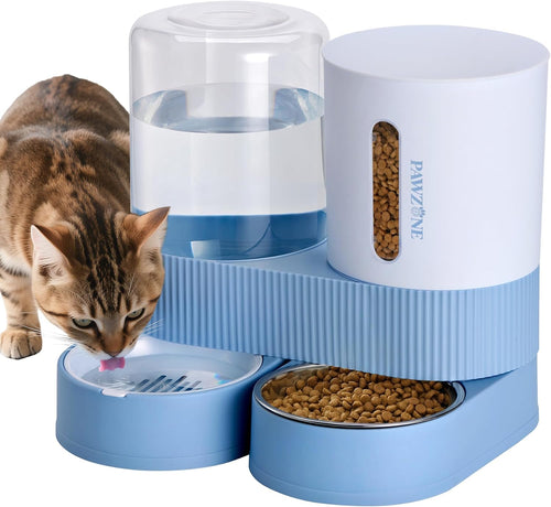 Automatic Cat Feeder Stainless Steel Water Dispenser Gravity Food Feeder and Waterer Set with Pet Food Bowl for Small Medium Kitten Puppy Pets Large Capacity(Green)