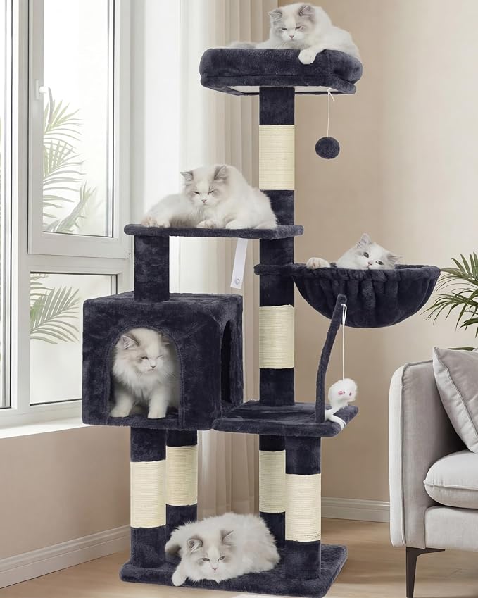 Heybly Cat Tree with Toy, 43.3 inch Cat Tower for Indoor Cats HCT004SG
