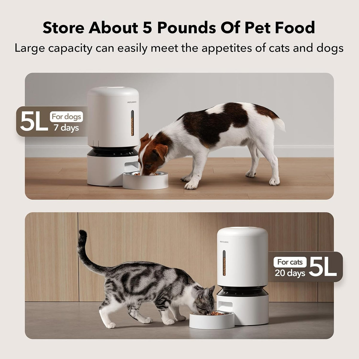 PETLIBRO Automatic Cat Feeder,5G WiFi Automatic Dog Feeder with Freshness Preservation,5L Timed Cat Feeders with Low Food Sensor,Up to 10 Meals Per Day,Granary Pet-Feeder for Cats/Dogs,(Pack of 4)
