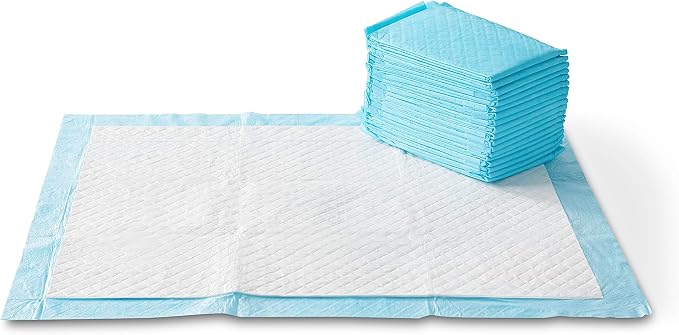 Basics X-Large Heavy Duty Absorbent Puppy Potty Pads, Leak-Proof, Quick-Dry, Super Absorbent Gel Technology for Dog Training, 28 x 34 Inches, Blue & White, Pack of 50