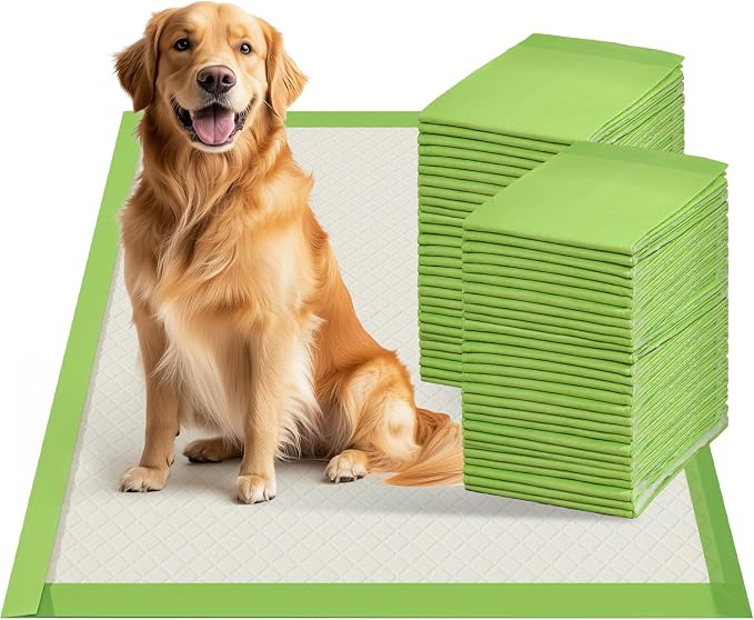 Disposable Dog Pee Pads, XL 28"x34", All Edge-Wrapped, ECO Green, Thick Pad
