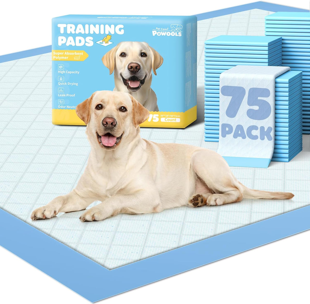 Powools Puppy Pads for Dogs, 34 x 28 in, 6-Layer, Leak-Proof, 100-Pack