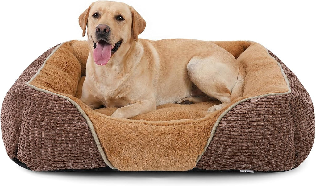 MIXJOY Dog Bed for Large Medium Small Dogs, Rectangle Washable Sleeping Puppy Bed, Soft Calming Cat Beds for Indoor Cats, Orthopedic Pet Sofa Bed, Anti-Slip Bottom with Multiple Size (25'', Grey)