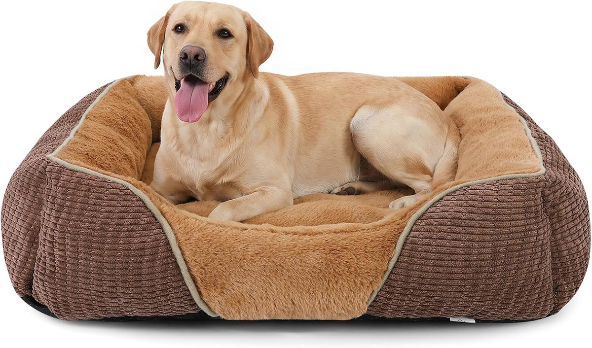 MIXJOY Dog Bed for Large Medium Small Dogs, Rectangle Washable Sleeping Puppy Bed, Soft Calming Cat Beds for Indoor Cats, Orthopedic Pet Sofa Bed, Anti-Slip Bottom with Multiple Size (25'', Grey)