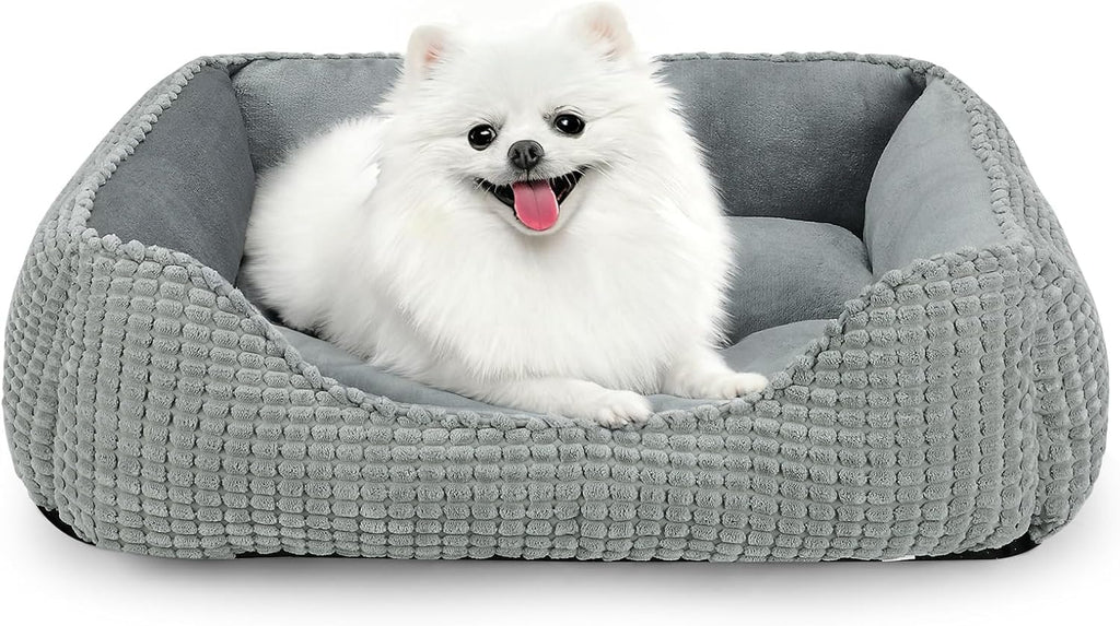 MIXJOY Dog Bed for Large Medium Small Dogs, Rectangle Washable Sleeping Puppy Bed, Soft Calming Cat Beds for Indoor Cats, Orthopedic Pet Sofa Bed, Anti-Slip Bottom with Multiple Size (25'', Grey)