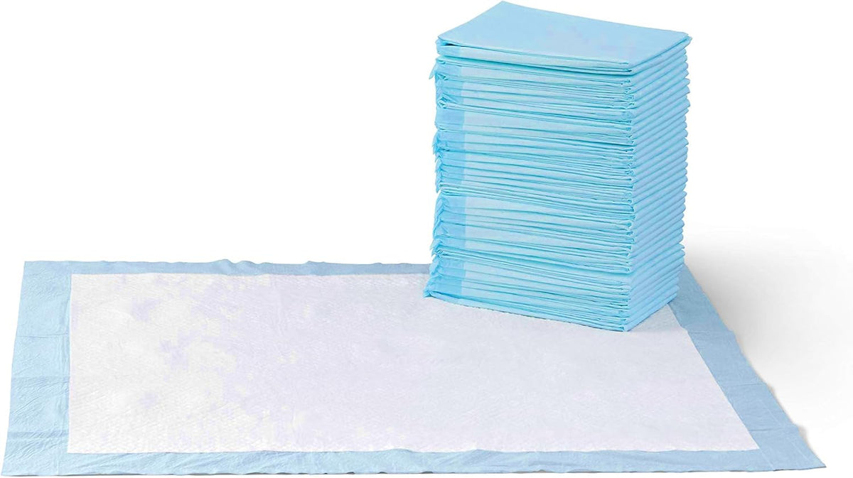 Basics Leak-Proof Dog and Puppy Potty Training Pee Pads with Quick-Dry 5-Layer Design, X-Large Size 28 x 34 Inch, Blue & White, 40-Pack