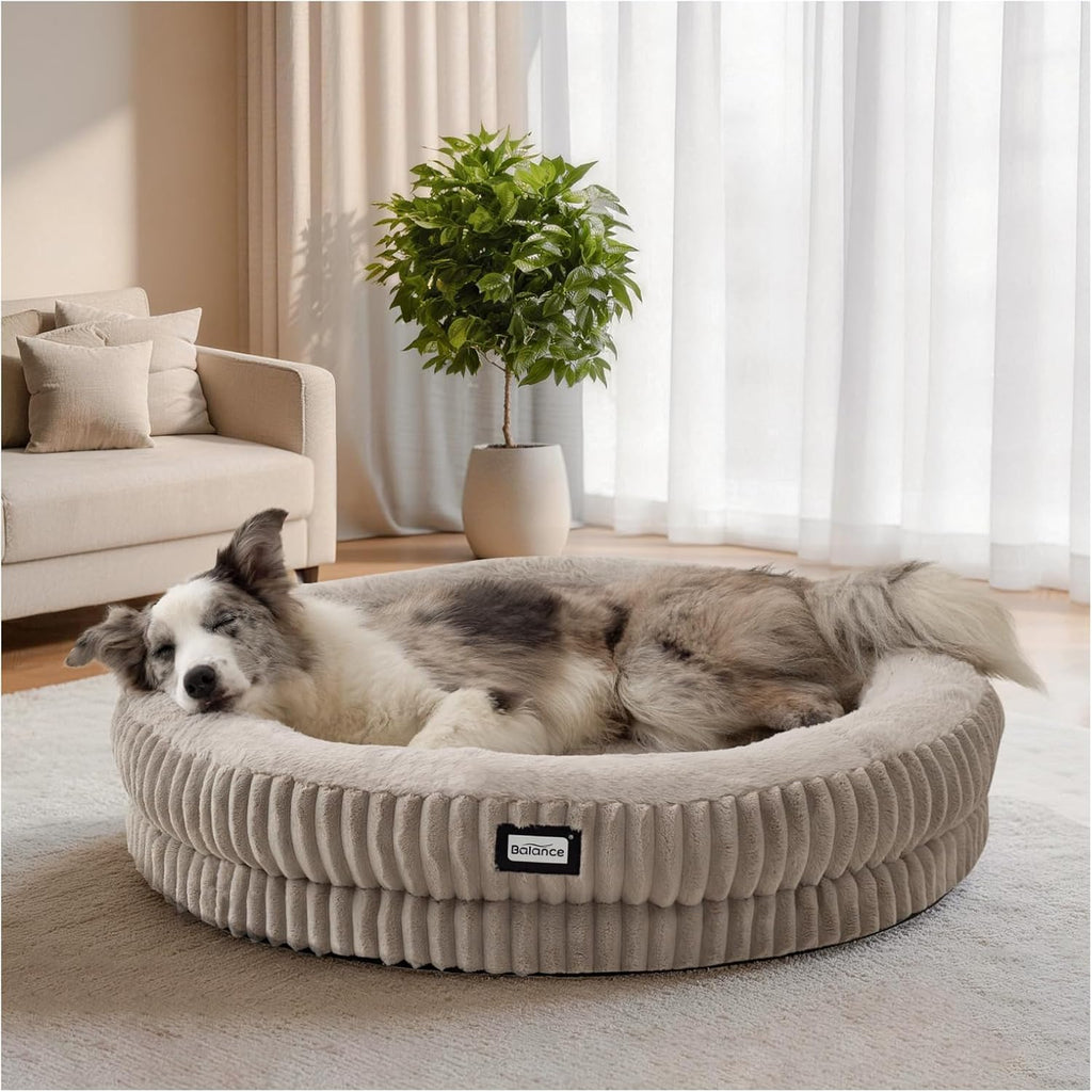 BALANCE Cat Bed Kitten Bed, Washable Round Cat Beds for Indoor Cats, Super Soft Plush Faux Fur Pet Bed for Puppy and Kitten with Anti-Slip Bottom