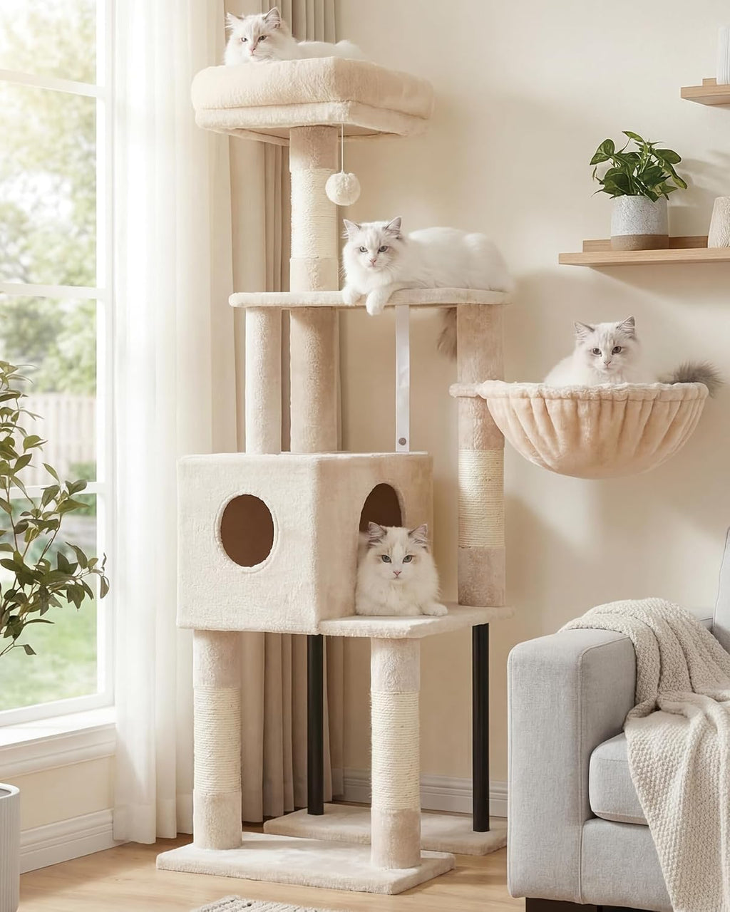Heybly Cat Tree with Toy, 43.3 inch Cat Tower for Indoor Cats HCT004SG