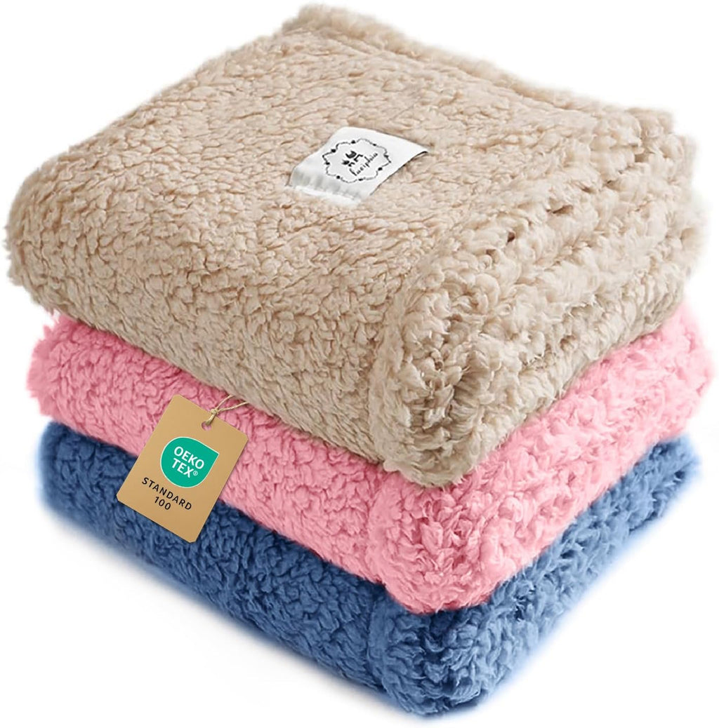 1 Pack 3 Calming Blankets Fluffy Premium Fleece Pet Blanket Soft Sherpa Throw for Dog Puppy Cat Beige Medium (30" x20'')