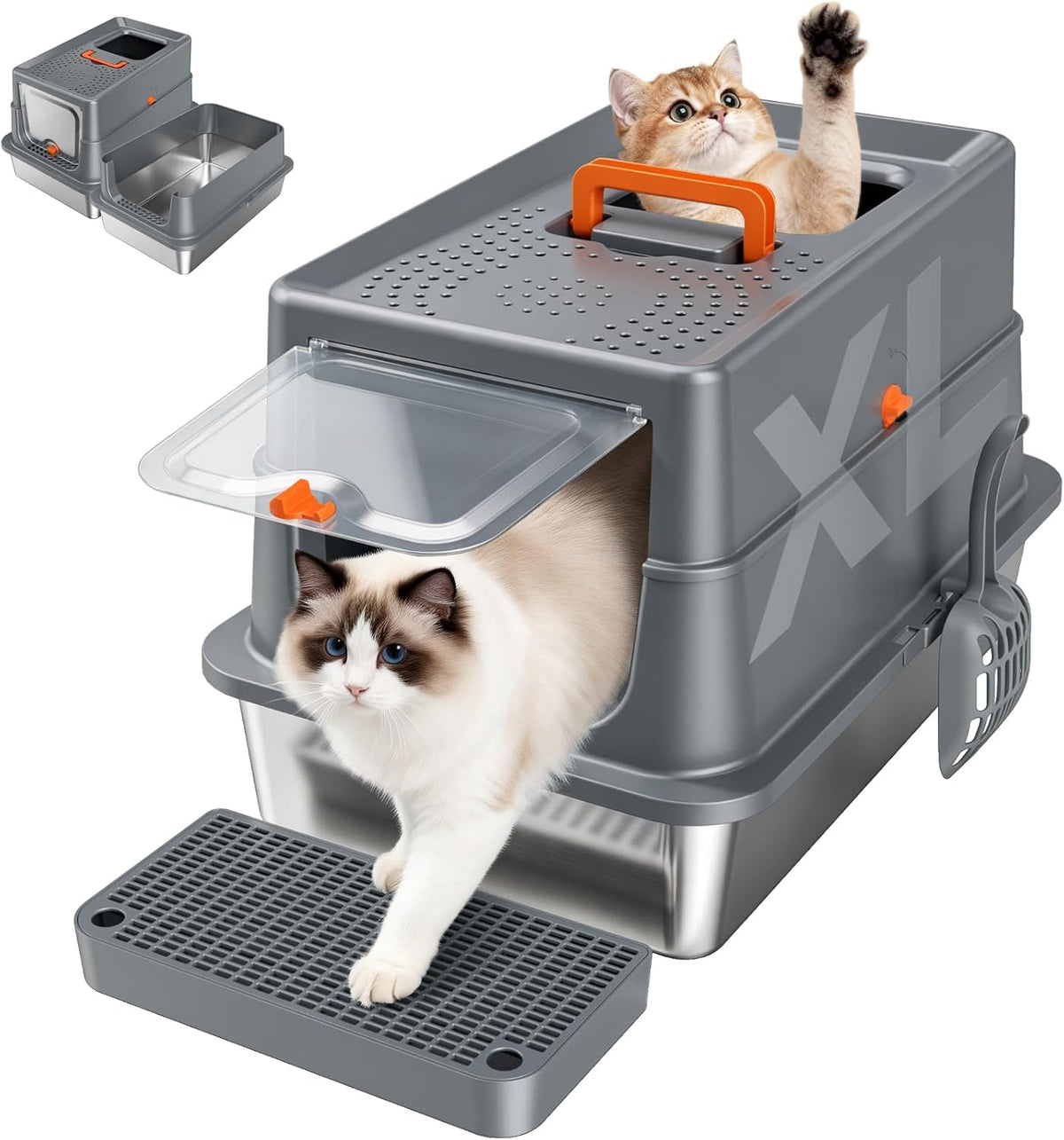 Self Cleaning Open Top Automatic Multiple Cat Litter Box, White