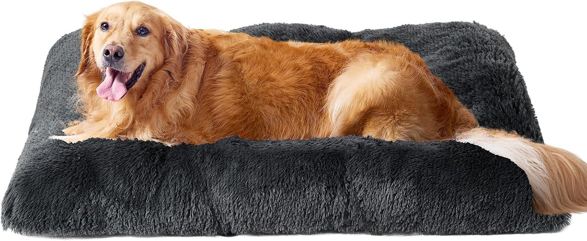 EHEYCIGA Fluffy Dog Crate Bed, Plush Extra Large Dog Pillow, Grey