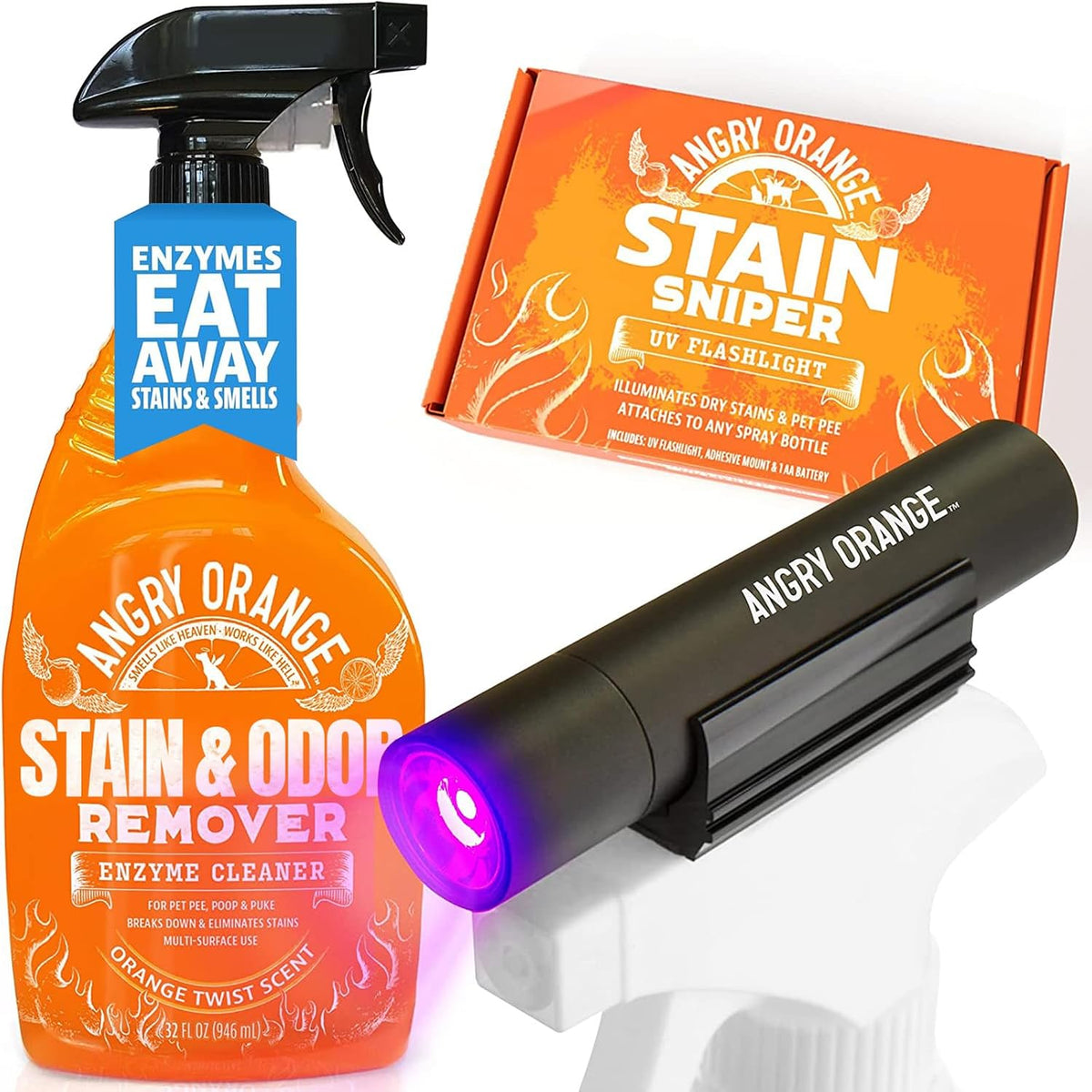 ANGRY ORANGE Pet Stain & Odor Remover for Dog Urine and Stains - Enzyme Pet Odor Eliminator for Home - Citrus - Value 2 pack