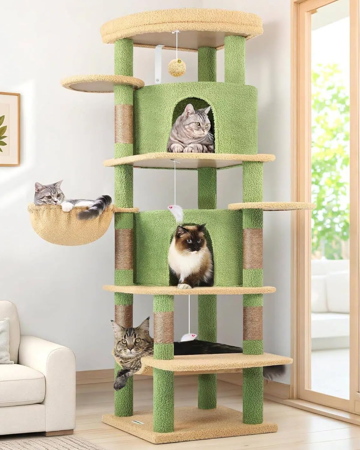 Globlazer 66inch Corner Cat Tree Tower for Indoor Large Cats, C66, Beige