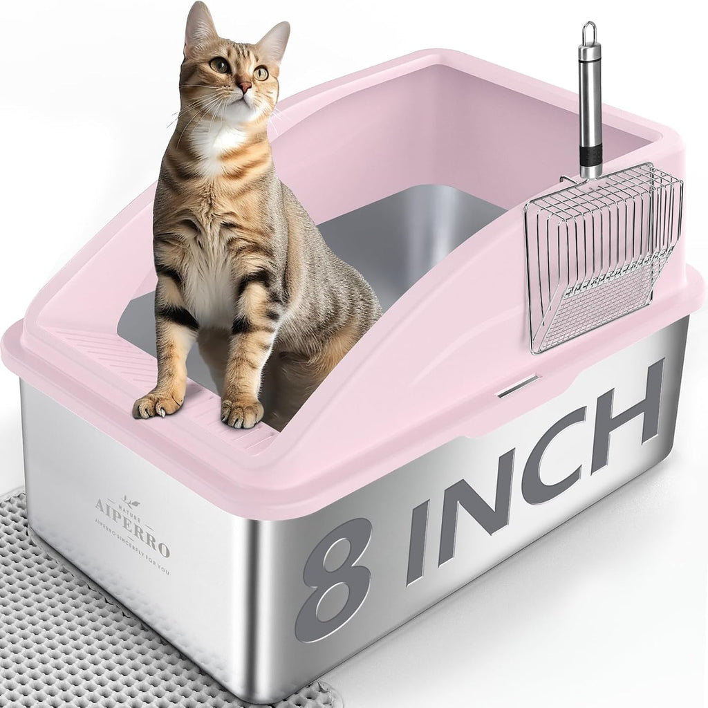 AIPERRO Stainless Steel Litter Box | XL Enclosed Cat Litter Boxes with Lid
