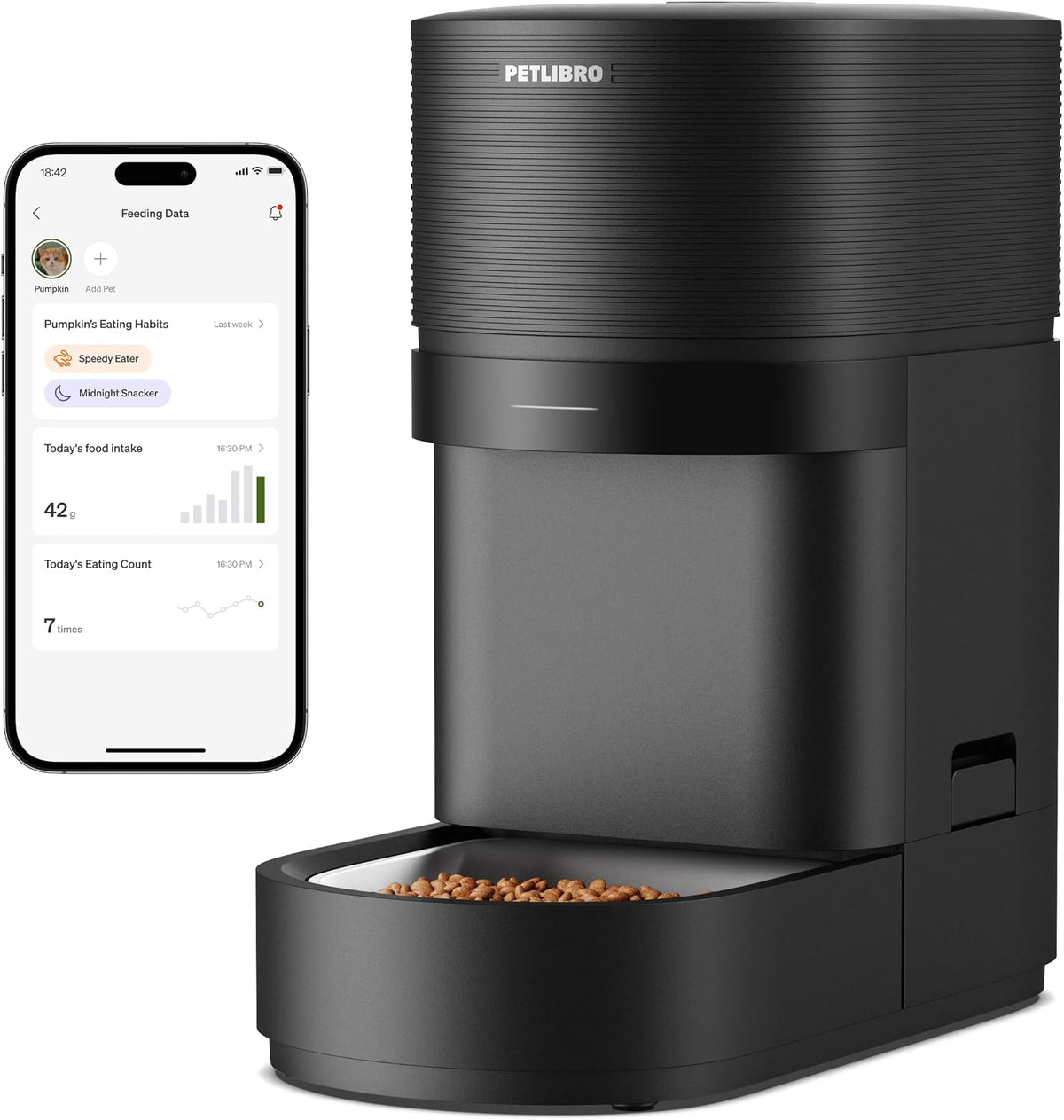 PETLIBRO Automatic Cat Feeder with Smart Scale, 5G WiFi Automatic Dog Food Dispenser with Dual Feeding Mode, 5L Pet Feeder with Low Food Sensor, Up to 10 Meals Per Day, Granary 2 White