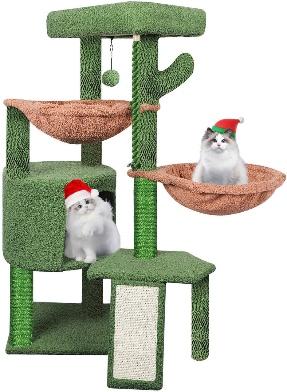 Three Layer Cat Tree with Cat Condo and Two Hammocks,Grey