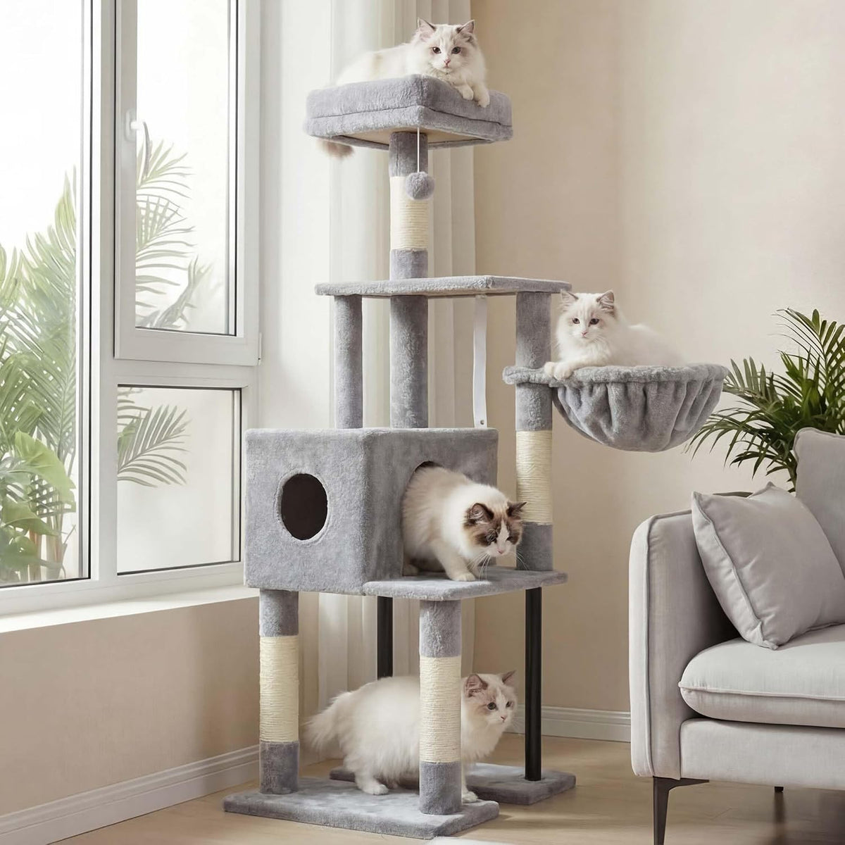 Heybly Cat Tree with Toy, 43.3 inch Cat Tower for Indoor Cats HCT004SG