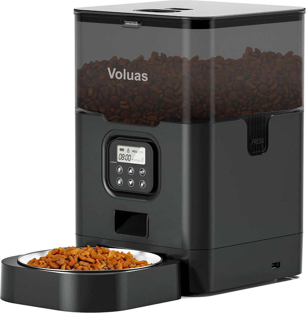 VOLUAS Automatic Cat Feeder, 4L Timed Dry Food Dispenser for Cats & Dogs