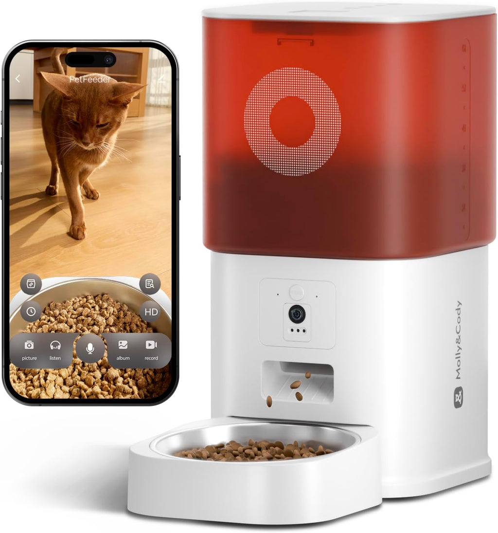 Automatic Cat Feeder with Camera: 6L Automatic Dog Feeder with 2-Way Audio Night Vision Dual Power Supply App Control 2.4G WiFi, Timed Auto Cat Food Dispenser with Stainless Steel Bowl(Black)