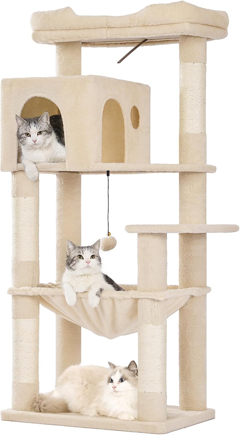 Cat Tree 32” Small Cat Tower with Large Hammock 16”& Self Groomer