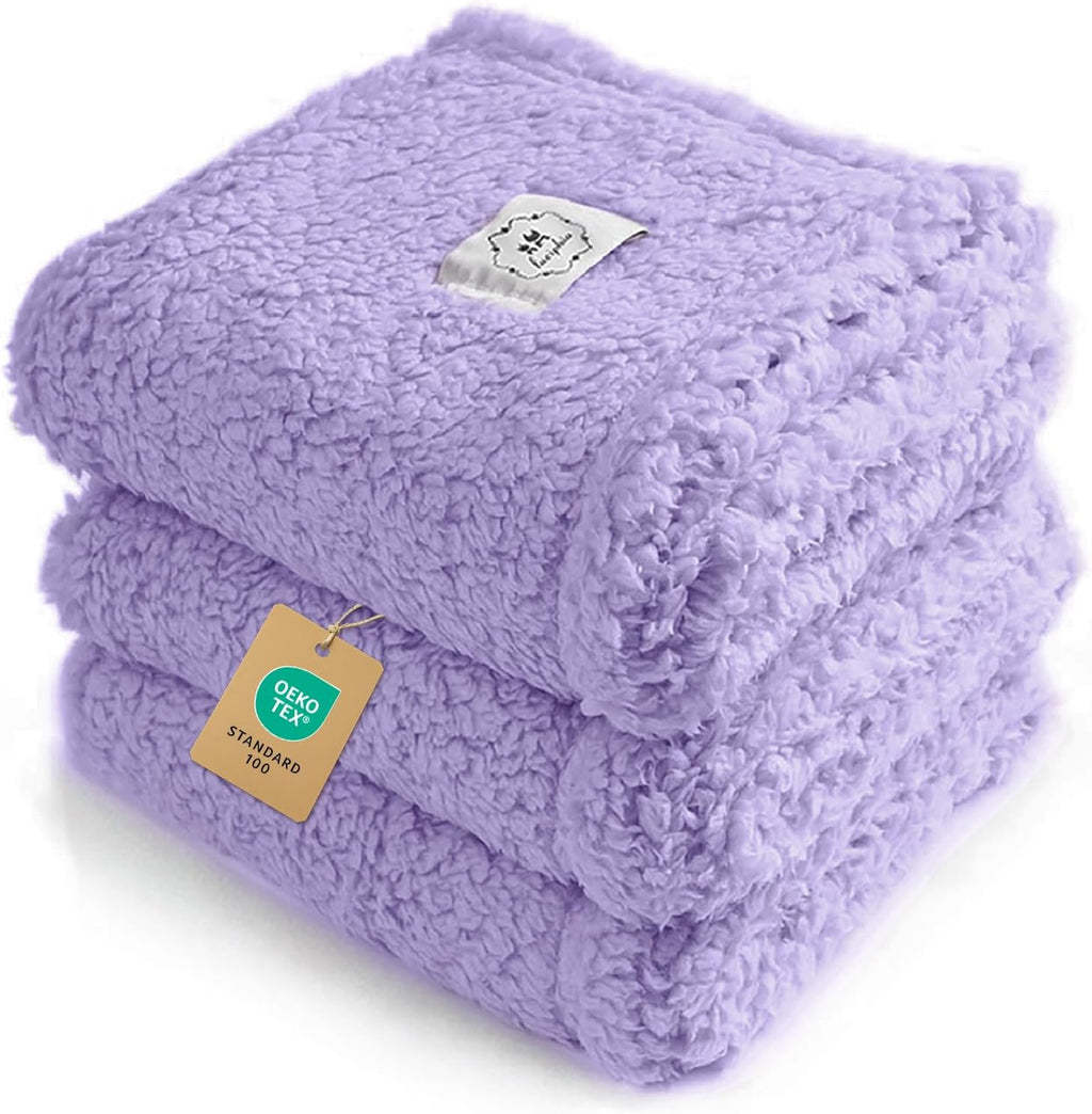1 Pack 3 Calming Blankets Fluffy Premium Fleece Pet Blanket Soft Sherpa Throw for Dog Puppy Cat Beige Medium (30" x20'')