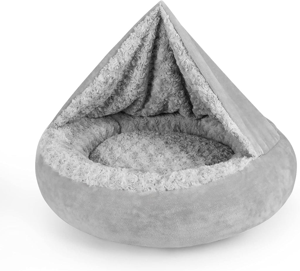 JOEJOY Small Dog Bed Cat Bed with Hooded Blanket, Cozy Cuddler Luxury Puppy Pet Bed, Donut Round Calming Anti-Anxiety Dog Burrow Cave Bed - Anti-Slip Bottom and Machine Washable 23 inch