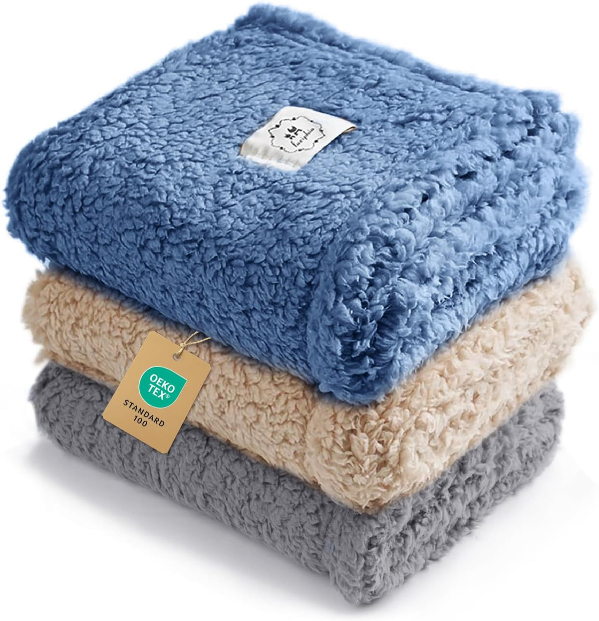 1 Pack 3 Calming Blankets Fluffy Premium Fleece Pet Blanket Soft Sherpa Throw for Dog Puppy Cat Beige Medium (30" x20'')