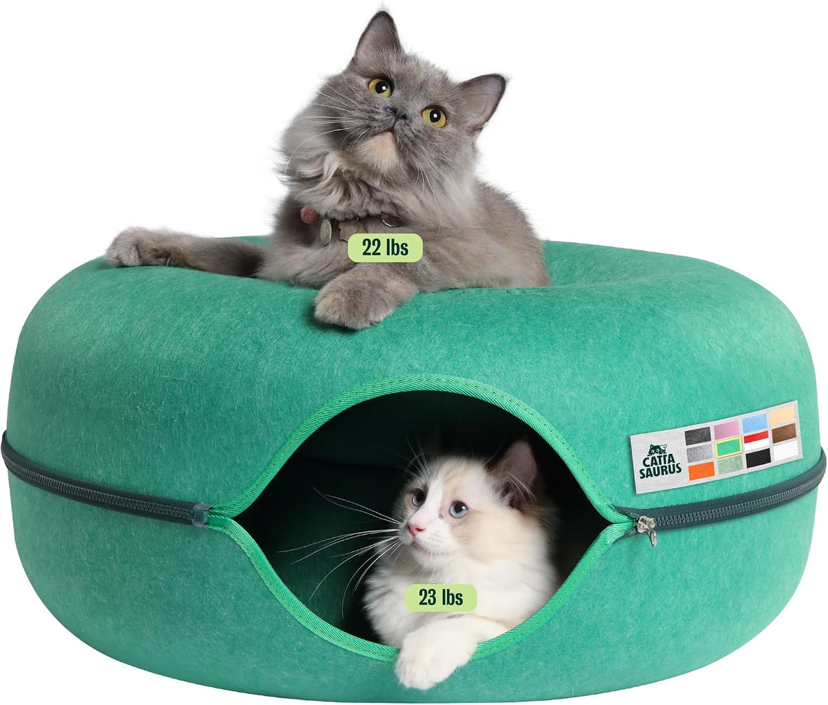 Peekaboo Cat Cave Donut for Multiple & Large Cats up to 30-45 lbs, 3-in-1 Self Warming Cat Bed, Tunnel & Scratcher for Indoor Cats, Washable & Detachable Small Dog Bed (Light Gray, Jumbo)