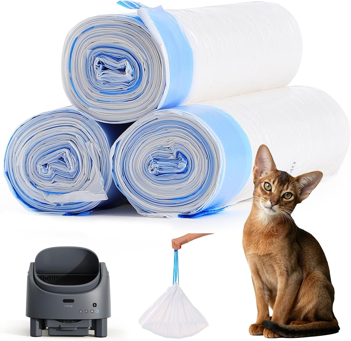 Automatic Litter Box Self Cleaning, FeelNeedy Open-Top Smart Cat Litter Box with App Control, Odor-Control Safety Sensor Design for Multiple Cats, with Waste Bags