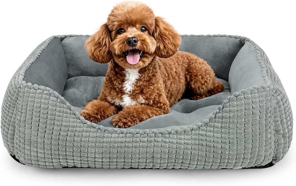 MIXJOY Dog Bed for Large Medium Small Dogs, Rectangle Washable Sleeping Puppy Bed, Soft Calming Cat Beds for Indoor Cats, Orthopedic Pet Sofa Bed, Anti-Slip Bottom with Multiple Size (25'', Grey)
