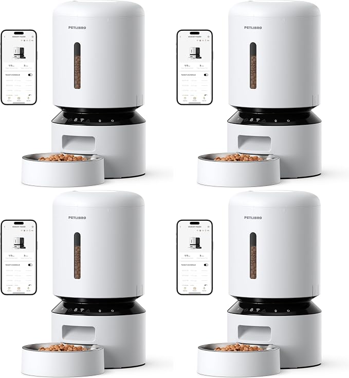 PETLIBRO Automatic Cat Feeder,5G WiFi Automatic Dog Feeder with Freshness Preservation,5L Timed Cat Feeders with Low Food Sensor,Up to 10 Meals Per Day,Granary Pet-Feeder for Cats/Dogs,(Pack of 4)