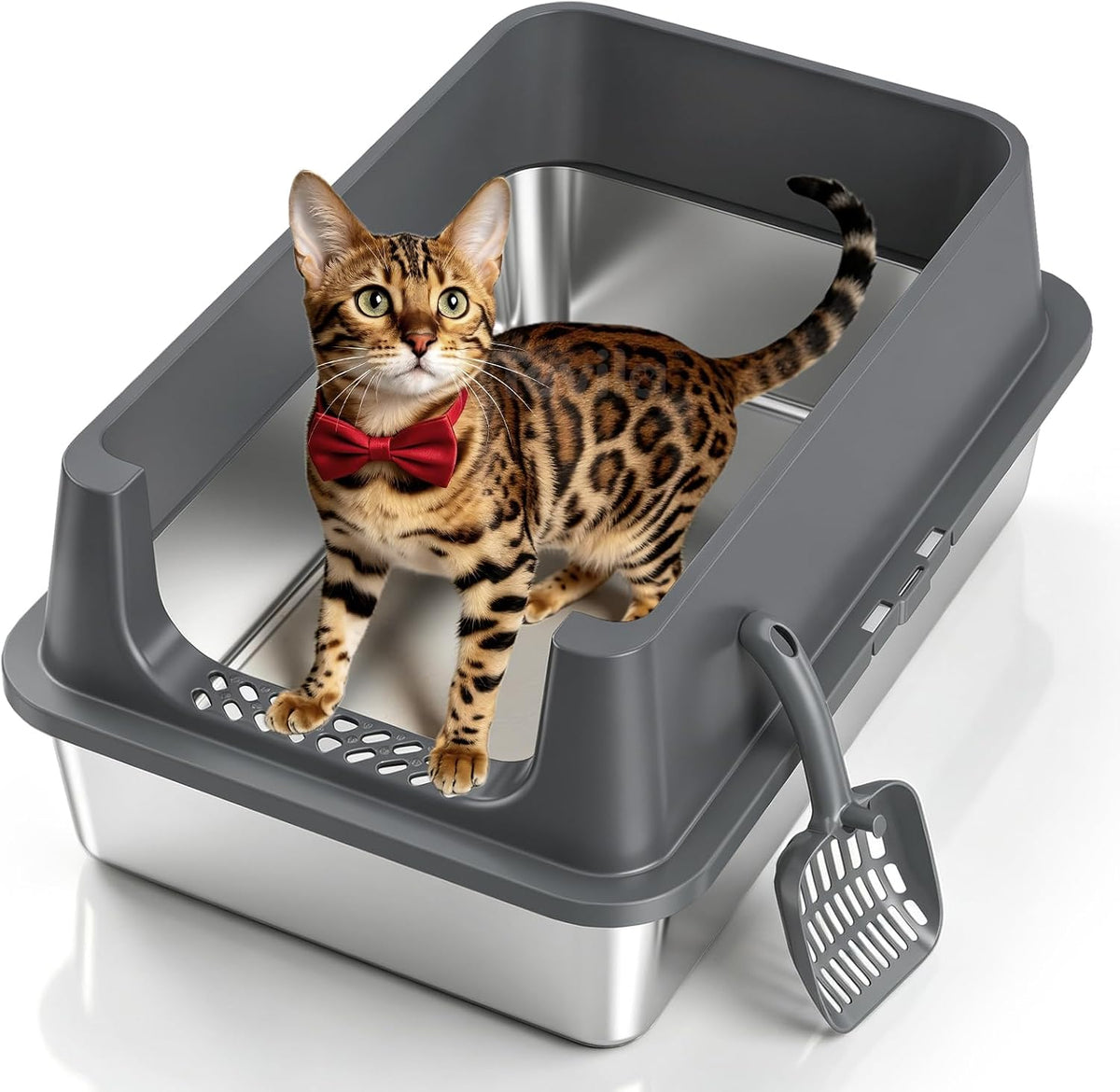 XL Enclosed Stainless Steel Litter Box with Lid,Black
