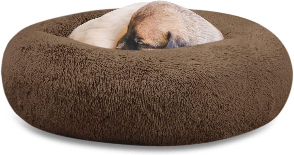 54 inches Calming Donut Dog Bed - 3X Durable Plush Faux Fur, Machine Washable & Non-Slip, Fits up to 210 lbs, Removable Cover, Dark Grey