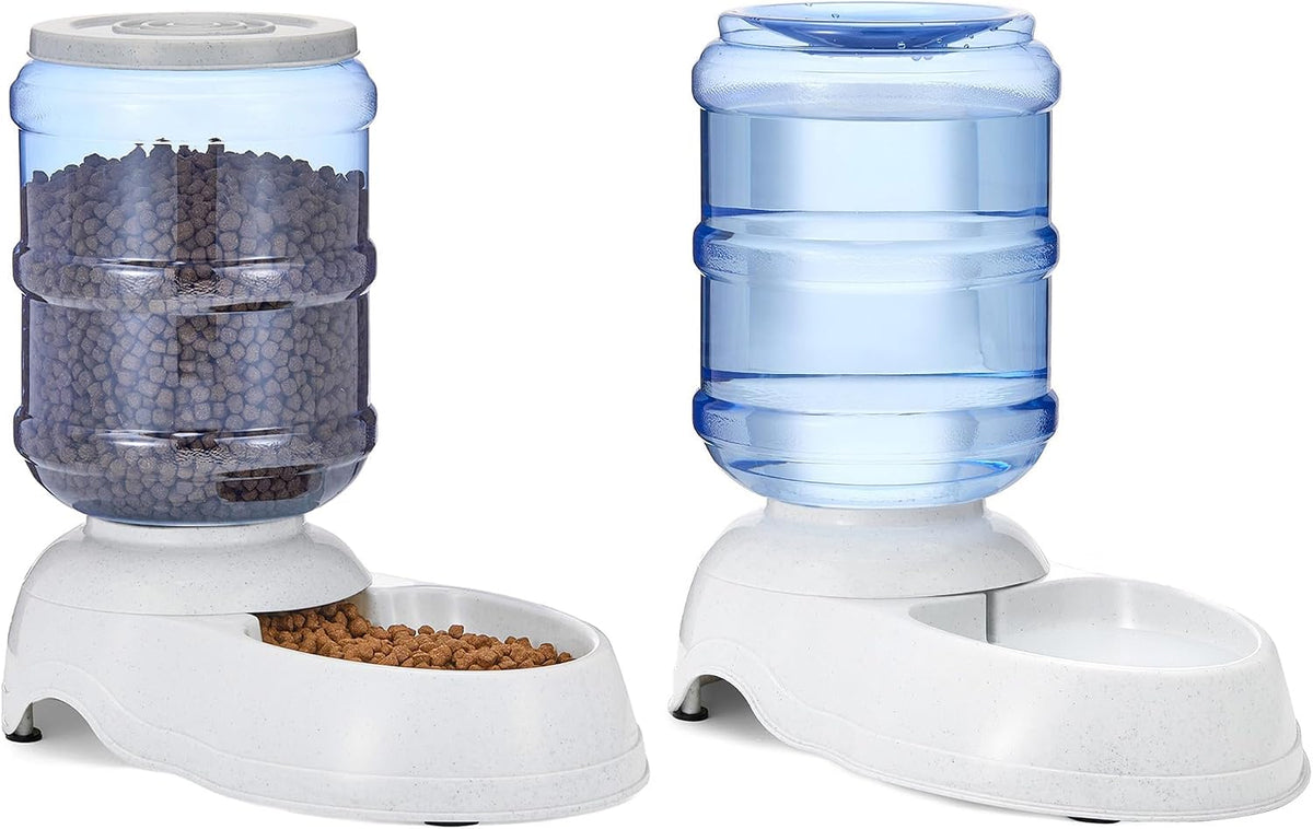 Basics Automatic Pet Water Dispenser and Gravity Food Feeder Set for Cat and Dog, Easy to Clean, 152fl.oz food feeder, 135.3fl.oz water dispenser, Small, Pack of 2