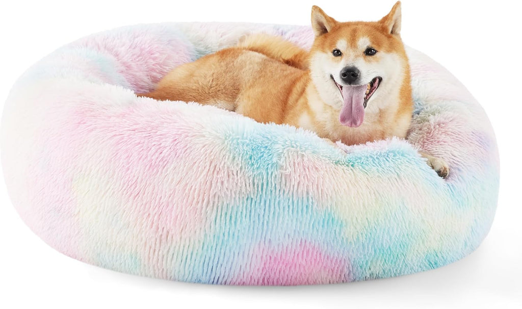 Bedsure Calming Dog Bed Medium Size Dog Donut Washable Pet Bed,30ins Camel