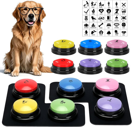 6 Pcs Dog Talking Button Set, Dog Buttons for Communication 30s Voice Recording Speaking Button Pet Speech Training Buzzers with 30 Scene Stickers and Waterproof Anti-Slip Mat for Animal Training