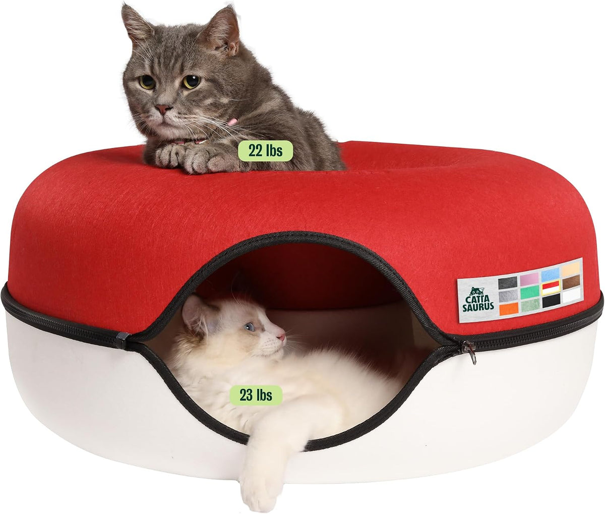 Peekaboo Cat Cave Donut for Multiple & Large Cats up to 30-45 lbs, 3-in-1 Self Warming Cat Bed, Tunnel & Scratcher for Indoor Cats, Washable & Detachable Small Dog Bed (Light Gray, Jumbo)