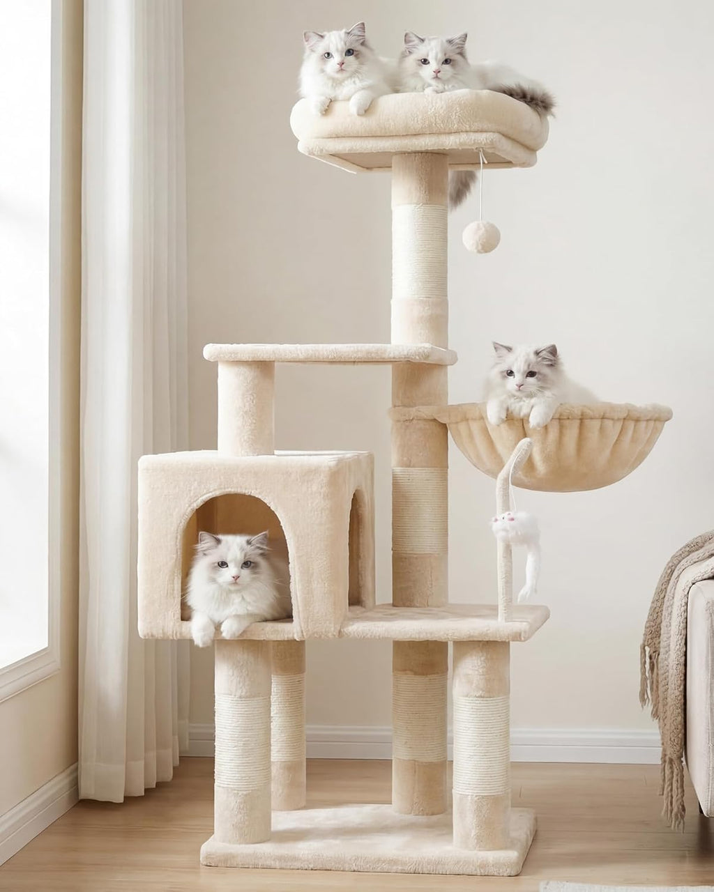 Heybly Cat Tree with Toy, 43.3 inch Cat Tower for Indoor Cats HCT004SG