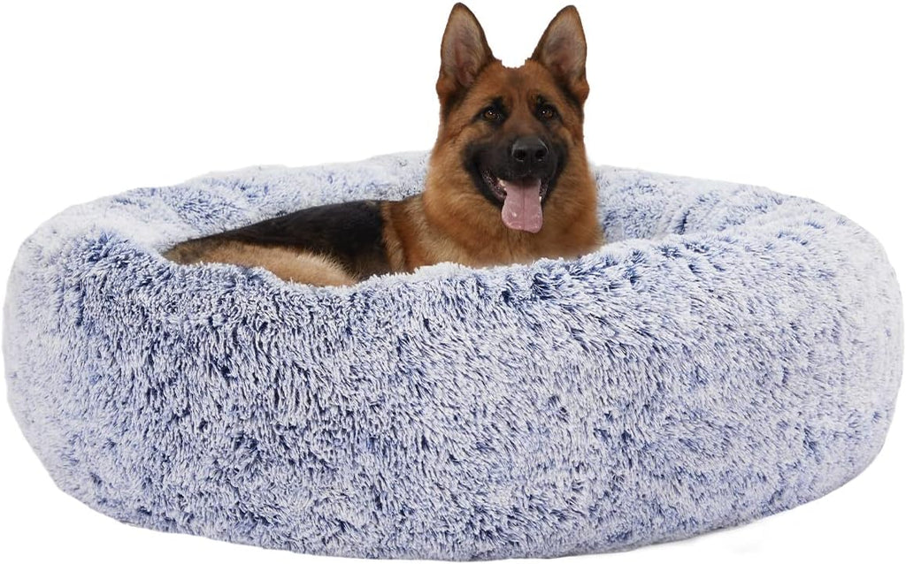 Calming Fluffy Donut Dog Bed for Large Dogs,Dark Grey, 36" Round