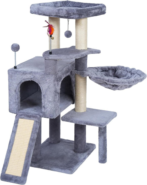 AIWIKIDE 37.4" Cactus Cat Tree Tower with Twin Cat Condos for Indoor Cats, All-in-One Activity Center with Cat Scratching Post Cozy Sleeping Perch Hammock and Toy Balls,Green