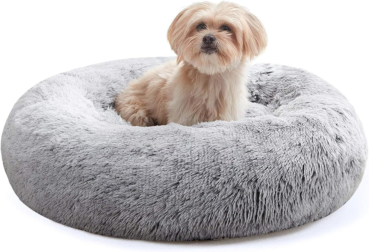 Calming Dog Bed & Cat Bed Washable Puppy Bed,24" Light Grey
