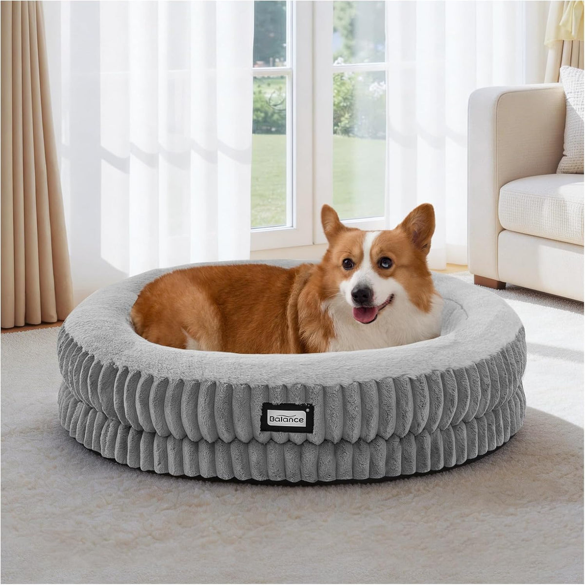 BALANCE Cat Bed Kitten Bed, Washable Round Cat Beds for Indoor Cats, Super Soft Plush Faux Fur Pet Bed for Puppy and Kitten with Anti-Slip Bottom