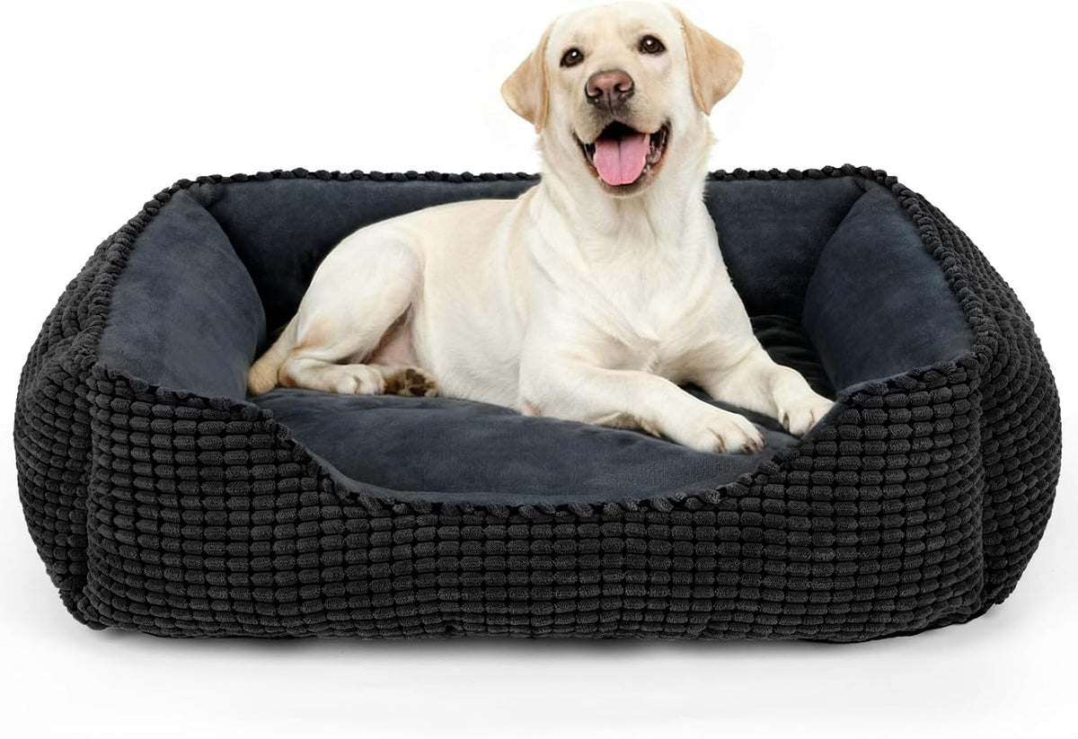 MIXJOY Dog Bed for Large Medium Small Dogs, Rectangle Washable Sleeping Puppy Bed, Soft Calming Cat Beds for Indoor Cats, Orthopedic Pet Sofa Bed, Anti-Slip Bottom with Multiple Size (25'', Grey)