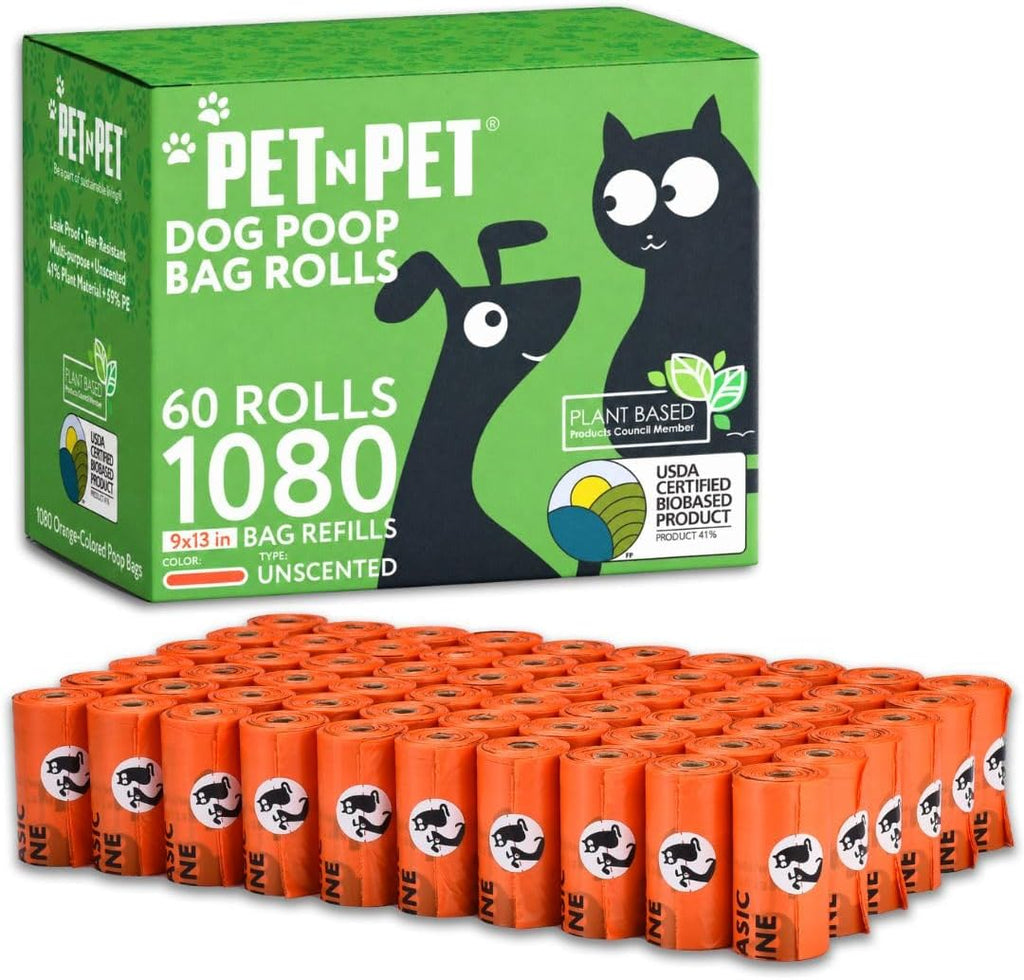 Pet N Pet Poop Bags for Dogs, 1080 Count, Plant Based, Unscented, Green