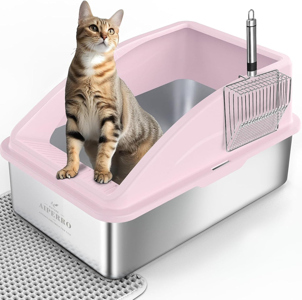AIPERRO Stainless Steel Litter Box | XL Enclosed Cat Litter Boxes with Lid