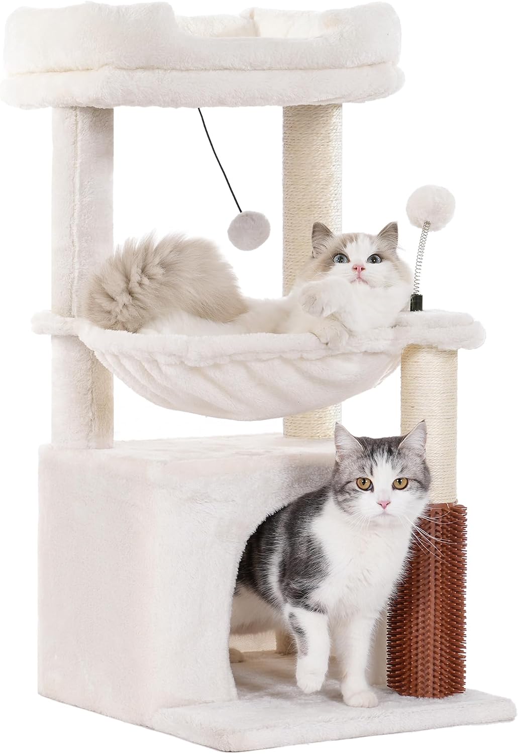 Cat Tree 32” Small Cat Tower with Large Hammock 16”& Self Groomer