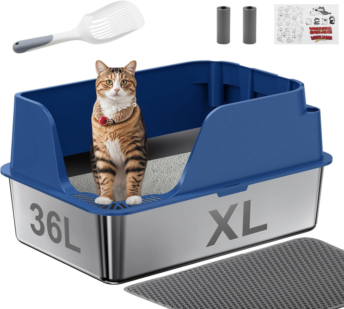 Open-Top Automatic Litter Box, Odor Control, Ready to Use, Self Cleaning